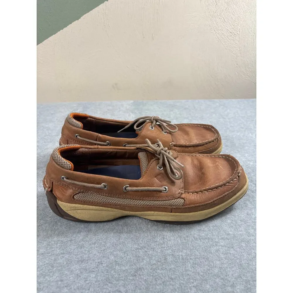 Sperry‎ Boat Shoe Men's 12M Brown Leather Intrepid 2-Eye Slip-On Casual Topsider